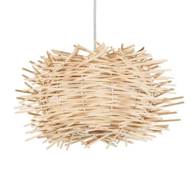 GloboStar® MINORCA 01729 Boho Κρεμαστό Φωτιστικό Ανάρτηση Μονόφωτο 1 x E27 IP20 Μπεζ Ξύλο - Μ30 x Π30 x Υ18cm