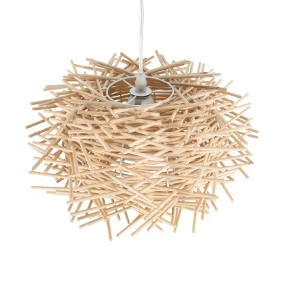 GloboStar® MINORCA 01729 Boho Κρεμαστό Φωτιστικό Ανάρτηση Μονόφωτο 1 x E27 IP20 Μπεζ Ξύλο - Μ30 x Π30 x Υ18cm