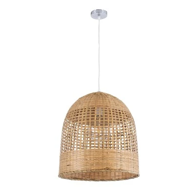 Κρεμαστό φωτιστικό Boho BORA-BORA 1 x E27 AC 220-240V μπεζ με υφασμάτινο καπέλο φυσικού σχεδιασμού Μ45 x Π45 x Υ44