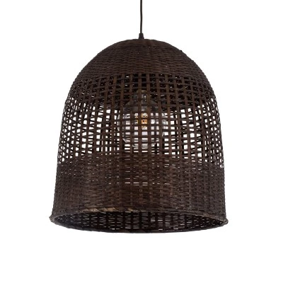 Boho Κρεμαστό Φωτιστικό Οροφής με Ντουί 1 x E27 AC 220-240V IP20 - Καφέ - Μ42 x Π42 x Y44cm GloboStar® BORA-BORA 01736 Boho Κρεμαστό Φωτιστικό Καμπάνα Μονόφωτο 1 x E27 IP20 Καφέ Ξύλο - Μ42 x Π42 x Y44cm