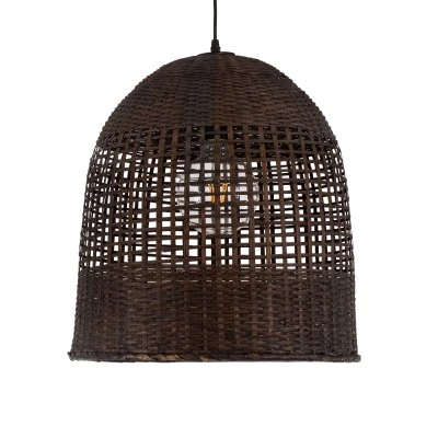 Boho Κρεμαστό Φωτιστικό Οροφής με Ντουί 1 x E27 AC 220-240V IP20 - Καφέ - Μ42 x Π42 x Y44cm GloboStar® BORA-BORA 01736 Boho Κρεμαστό Φωτιστικό Καμπάνα Μονόφωτο 1 x E27 IP20 Καφέ Ξύλο - Μ42 x Π42 x Y44cm