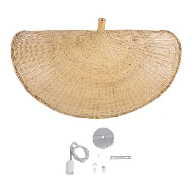 GloboStar® CUBA 01769 Boho Κρεμαστό Φωτιστικό Ανάρτηση Μονόφωτο 1 x E27 IP20 Μπεζ Ξύλο - Μ100 x Π100 x Υ55cm