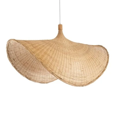 GloboStar® CUBA 01769 Boho Κρεμαστό Φωτιστικό Ανάρτηση Μονόφωτο 1 x E27 IP20 Μπεζ Ξύλο - Μ100 x Π100 x Υ55cm