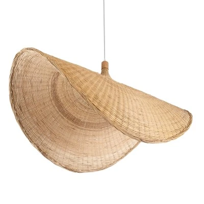 GloboStar® CUBA 01769 Boho Κρεμαστό Φωτιστικό Ανάρτηση Μονόφωτο 1 x E27 IP20 Μπεζ Ξύλο - Μ100 x Π100 x Υ55cm
