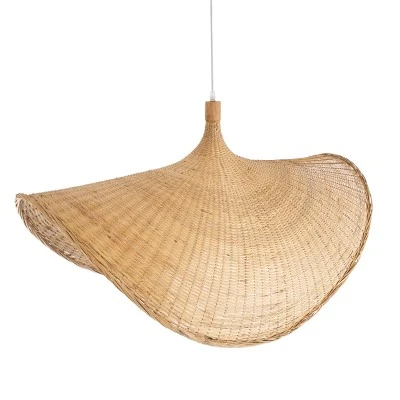 GloboStar® CUBA 01769 Boho Κρεμαστό Φωτιστικό Ανάρτηση Μονόφωτο 1 x E27 IP20 Μπεζ Ξύλο - Μ100 x Π100 x Υ55cm