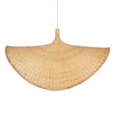 GloboStar® CUBA 01769 Boho Κρεμαστό Φωτιστικό Ανάρτηση Μονόφωτο 1 x E27 IP20 Μπεζ Ξύλο - Μ100 x Π100 x Υ55cm