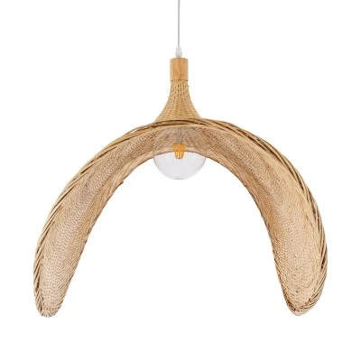 GloboStar® CUBA 01769 Boho Κρεμαστό Φωτιστικό Ανάρτηση Μονόφωτο 1 x E27 IP20 Μπεζ Ξύλο - Μ100 x Π100 x Υ55cm