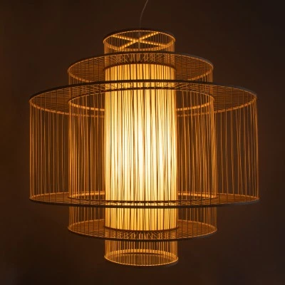 Κρεμαστό φωτιστικό Boho HIBISCUS 1 x E27 AC 220-240V μπεζ με υφασμάτινο καπέλο φυσικού σχεδιασμού Μ100 x Π100 x Υ100