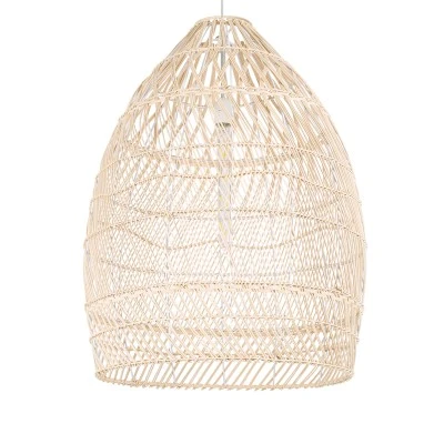 GloboStar® MALIBU 01810 Boho Κρεμαστό Φωτιστικό Καμπάνα Μονόφωτο 1 x E27 IP20 Μπεζ Ξύλο - Μ57 x Π57 x Υ75cm