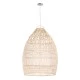 GloboStar® MALIBU 01810 Boho Κρεμαστό Φωτιστικό Καμπάνα Μονόφωτο 1 x E27 IP20 Μπεζ Ξύλο - Μ57 x Π57 x Υ75cm