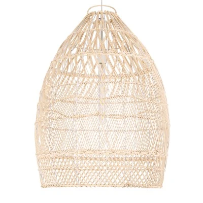 GloboStar® MALIBU 01810 Boho Κρεμαστό Φωτιστικό Καμπάνα Μονόφωτο 1 x E27 IP20 Μπεζ Ξύλο - Μ57 x Π57 x Υ75cm