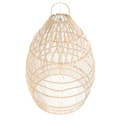 GloboStar® MALIBU 01810 Boho Κρεμαστό Φωτιστικό Καμπάνα Μονόφωτο 1 x E27 IP20 Μπεζ Ξύλο - Μ57 x Π57 x Υ75cm