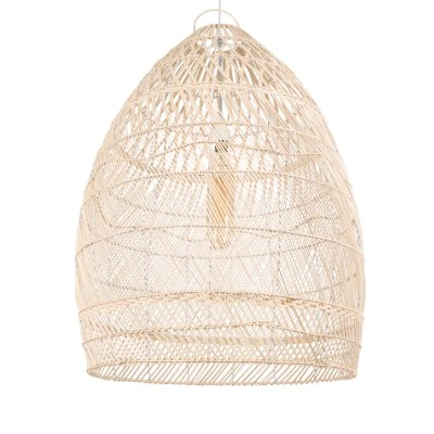 GloboStar® MALIBU 01811 Boho Κρεμαστό Φωτιστικό Καμπάνα Μονόφωτο 1 x E27 IP20 Μπεζ Ξύλο - Μ76 x Π76 x Υ100cm