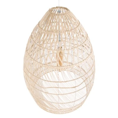 GloboStar® MALIBU 01811 Boho Κρεμαστό Φωτιστικό Καμπάνα Μονόφωτο 1 x E27 IP20 Μπεζ Ξύλο - Μ76 x Π76 x Υ100cm