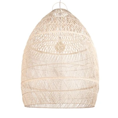 GloboStar® MALIBU 01813 Boho Κρεμαστό Φωτιστικό Καμπάνα Μονόφωτο 1 x E27 IP20 Μπεζ Ξύλο - Μ120 x Π120 x Υ156cm