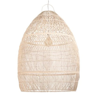 GloboStar® MALIBU 01813 Boho Κρεμαστό Φωτιστικό Καμπάνα Μονόφωτο 1 x E27 IP20 Μπεζ Ξύλο - Μ120 x Π120 x Υ156cm