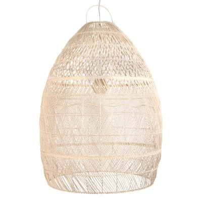 GloboStar® MALIBU 01813 Boho Κρεμαστό Φωτιστικό Καμπάνα Μονόφωτο 1 x E27 IP20 Μπεζ Ξύλο - Μ120 x Π120 x Υ156cm