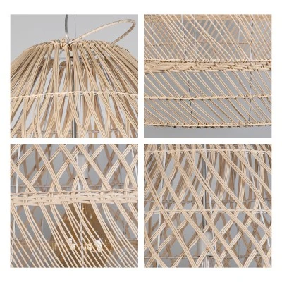 GloboStar® MALIBU 01813 Boho Κρεμαστό Φωτιστικό Καμπάνα Μονόφωτο 1 x E27 IP20 Μπεζ Ξύλο - Μ120 x Π120 x Υ156cm