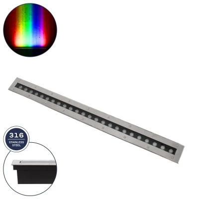 Wall Washer δαπέδου LED UNDERGROUND-REMVI χωνευτό 24W RGBW 2040lm 10° DC 24V αδιάβροχο IP68 L100xW9xH7.2cm GLOBOSTAR® UNDERGROUND-REMVI 90195 Χωνευτή Μπάρα Φωτισμού Wall Washer LED 24W 2040lm 10° DC 24V Αδιάβροχο IP68 RGBW Dimmable DMX512 - Ανοξείδωτο Ατσάλι 304 - Μ100 x Π9 x Υ7.2cm/ Q98.2 x 7.6cm - 3 Χρόνια Εγγύηση