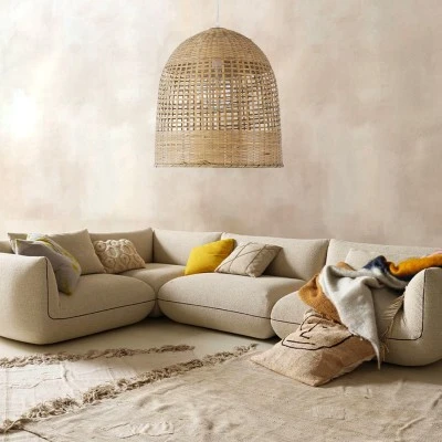 Κρεμαστό φωτιστικό Boho BORA-BORA 1 x E27 AC 220-240V μπεζ με υφασμάτινο καπέλο φυσικού σχεδιασμού Μ45 x Π45 x Υ44