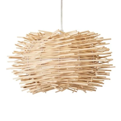 Κρεμαστό φωτιστικό Boho MINORCA 1 x E27 AC 220-240V μπεζ με υφασμάτινο καπέλο φυσικού σχεδιασμού Μ35 x Π35 x Υ23