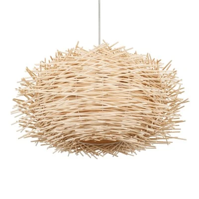 GloboStar® MINORCA 01731 Boho Κρεμαστό Φωτιστικό Ανάρτηση Μονόφωτο 1 x E27 IP20 Μπεζ Ξύλο - Μ60 x Π60 x Y35cm