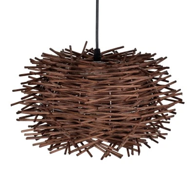 GloboStar® MINORCA 01732 Boho Κρεμαστό Φωτιστικό Ανάρτηση Μονόφωτο 1 x E27 IP20 Καφέ Ξύλο - Μ30 x Π30 x Y18cm