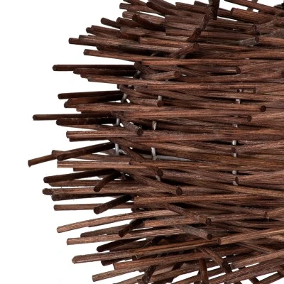 GloboStar® MINORCA 01732 Boho Κρεμαστό Φωτιστικό Ανάρτηση Μονόφωτο 1 x E27 IP20 Καφέ Ξύλο - Μ30 x Π30 x Y18cm
