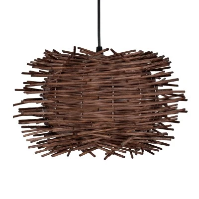 Κρεμαστό φωτιστικό Boho MINORCA 1 x E27 AC 220-240V καφέ με υφασμάτινο καπέλο φυσικού σχεδιασμού Μ35 x Π35 x Υ23