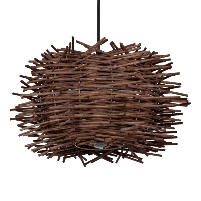Κρεμαστό φωτιστικό Boho MINORCA 1 x E27 AC 220-240V καφέ με υφασμάτινο καπέλο φυσικού σχεδιασμού Μ35 x Π35 x Υ23