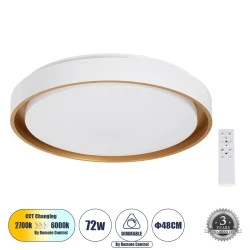Πλαφονιέρα Οροφής LED BARCHETTA CCT 72W 8306lm 120° AC 220-240V - Εναλλαγή Φωτισμού μέσω Τηλεχειριστηρίου All In One- Λευκό με Χρυσό