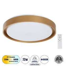 Πλαφονιέρα Οροφής LED BARCHETTA CCT 72W 8306lm 120° AC 220-240V - Εναλλαγή Φωτισμού μέσω Τηλεχειριστηρίου All In One - Χρυσό