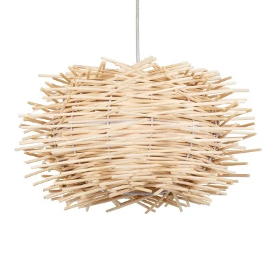Κρεμαστό φωτιστικό Boho MINORCA 1 x E27 AC 220-240V μπεζ με υφασμάτινο καπέλο φυσικού σχεδιασμού Μ35 x Π35 x Υ23