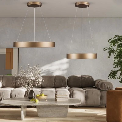 GloboStar® SALEM 61244 Κρεμαστή Πλαφονιέρα Οροφής Δαχτυλίδι-Κύκλος LED CCT 75W 8625lm 120° AC 220-240V - Εναλλαγή Φωτισμού μέσω Τηλεχειριστηρίου All In One Ψυχρό 6000k+Φυσικό 4500k+Θερμό 2700k Dimmable Φ45cm - Καφέ Χάλκινο - 3 Years Warranty