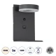 Επιτοίχιο φωτιστικό LED kelvo® CROWN με φορτιστή USB 5W 550lm φυσικό λευκό 4500K γκρι ανθρακί ματ 15x15x23cm