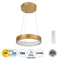 Κρεμαστό Φωτιστικό NEMESIS Δαχτυλίδι-Κύκλος LED CCT 20W 2356lm 360° AC 220-240V - Εναλλαγή Φωτισμού μέσω Τηλεχειριστηρίου All In One-Dimmable Φ25cm - Χρυσό Βούρτσας 