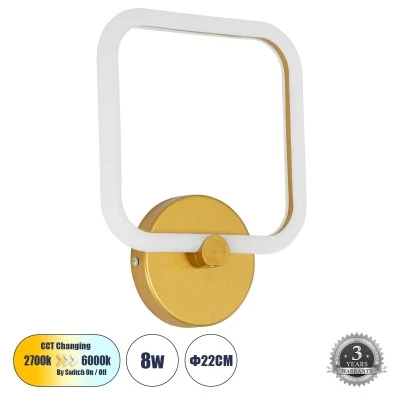 Μοντέρνο φωτιστικό τοίχου - απλίκα LED kelvo® ELIZA 8W 960lm 360° AC 220-240V IP20 ρυθμιζόμενο λευκό CCT με εναλλαγή χρωμάτων 2700K/4500K/6000K χρυσό 22x5x28.5cm