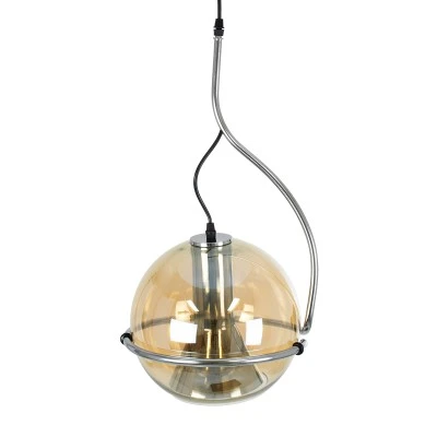 GloboStar® GLASSO 60927 Μοντέρνο Κρεμαστό Φωτιστικό Μπάλα Μονόφωτο 1 x E27 IP20 Μελί Γυαλί με Ασημί Μέταλλο - Μ27 x Π27 x Υ52cm
