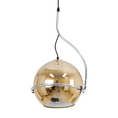 GloboStar® GLASSO 60927 Μοντέρνο Κρεμαστό Φωτιστικό Μπάλα Μονόφωτο 1 x E27 IP20 Μελί Γυαλί με Ασημί Μέταλλο - Μ27 x Π27 x Υ52cm