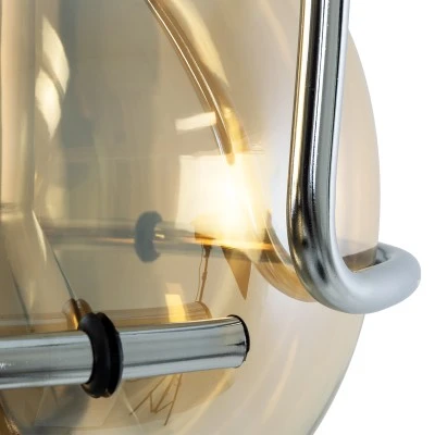GloboStar® GLASSO 60927 Μοντέρνο Κρεμαστό Φωτιστικό Μπάλα Μονόφωτο 1 x E27 IP20 Μελί Γυαλί με Ασημί Μέταλλο - Μ27 x Π27 x Υ52cm
