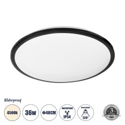Πλαφονιέρα Οροφής LED TUFFIN 36W 3960lm 120° AC 220-240V Αδιάβροχη IP54 Φ48 x Υ6.5cm Φυσικό Λευκό 4500K - Μαύρο 