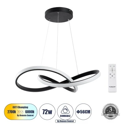 Κρεμαστό Φωτιστικό LED 72W 8064lm CCT 300° – Μοντέρνο Μαύρο, Ρύθμιση Φωτισμού μέσω Τηλεχειριστηρίου, Φ56cm Κρεμαστό Φωτιστικό LED 72W 8064lm CCT 300° – Μοντέρνο Μαύρο, Ρύθμιση Φωτισμού μέσω Τηλεχειριστηρίου, Φ56cm