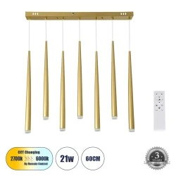 Κρεμαστό Φωτιστικό TEARS Design LED CCT 21W 2310lm 180° AC 220-240V - Εναλλαγή Φωτισμού μέσω Τηλεχειριστηρίου All In One - Dimmable Μ70 x Π3.2 x Υ60cm - Χρυσό Βούρτσας