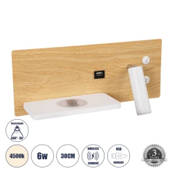 Επιτοίχια απλίκα ανάγνωσης kelvo® PALADIN με LED 6W 720lm φυσικό λευκό 4500K, φορτιστή USB 3A και ασύρματη φόρτιση, μπεζ & λευκό 30x11x12cm Επιτοίχια απλίκα ανάγνωσης kelvo® PALADIN με LED 6W 720lm φυσικό λευκό 4500K, φορτιστή USB 3A και ασύρματη φόρτιση, μπεζ & λευκό 30x11x12cm