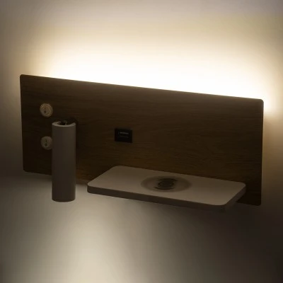 Μοντέρνα επιτοίχια απλίκα reading light GLOBOSTAR® PALADIN με φορτιστή USB 3A και wireless φόρτιση 20W LED 6W 720lm φυσικό λευκό 4500K μπεζ & λευκό 30x11x12cm