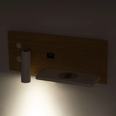 Μοντέρνα επιτοίχια απλίκα reading light GLOBOSTAR® PALADIN με φορτιστή USB 3A και wireless φόρτιση 20W LED 6W 720lm φυσικό λευκό 4500K μπεζ & λευκό 30x11x12cm