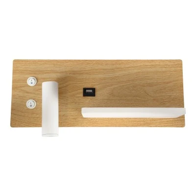 Μοντέρνα επιτοίχια απλίκα reading light GLOBOSTAR® PALADIN με φορτιστή USB 3A και wireless φόρτιση 20W LED 6W 720lm φυσικό λευκό 4500K μπεζ & λευκό 30x11x12cm