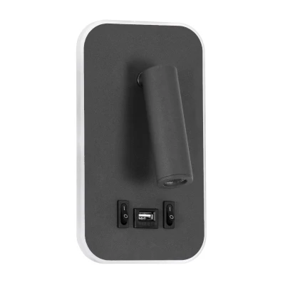 Επιτοίχια απλίκα LED kelvo® LADY-O με φορτιστή USB 3A 10W 1000lm φυσικό λευκό 4500K γκρι ματ 10.5x10x18.5cm