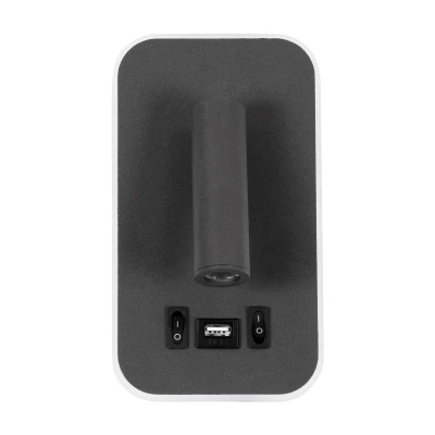 Επιτοίχια απλίκα LED kelvo® LADY-O με φορτιστή USB 3A 10W 1000lm φυσικό λευκό 4500K γκρι ματ 10.5x10x18.5cm