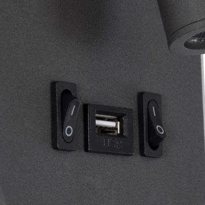 Επιτοίχια απλίκα LED kelvo® LADY-O με φορτιστή USB 3A 10W 1000lm φυσικό λευκό 4500K γκρι ματ 10.5x10x18.5cm